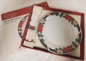 Tienshan Fine China Deck The Halls Cake Set 2 pcs
